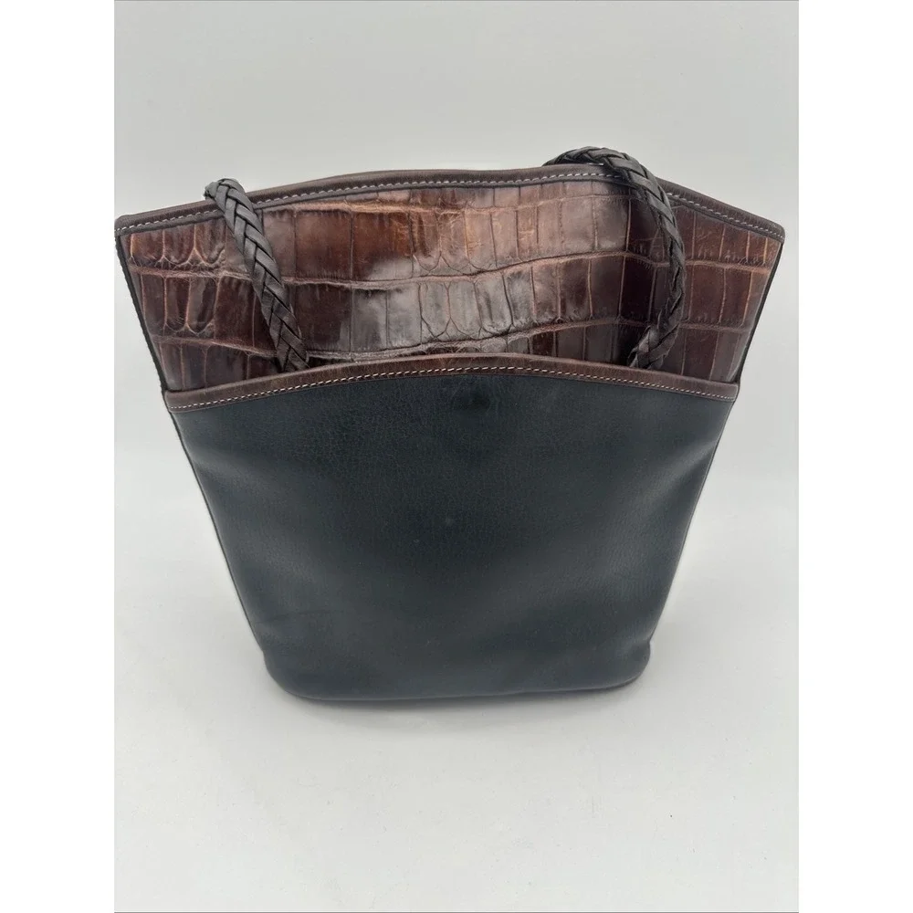 Brighton Courtney Black Pebbled Leather Croc Embossed‎ Tote Handbag EUC